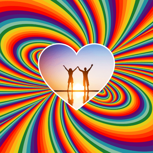Photo Montage Colorful Artistic Effect With Heart Pixiz Valentine's background colorful hearts colorful heart symbol background loop colorful neon light running with heart shape. pixiz