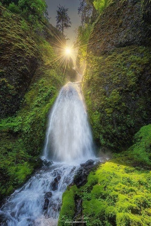 Sol radiante con cascada Fotomontagem | Pixiz