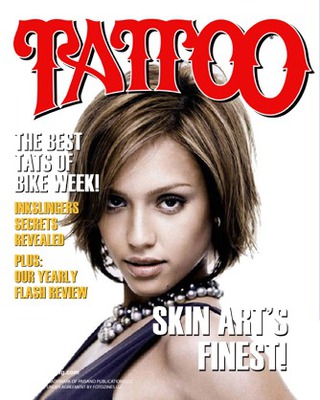 De omslag van een tattoo-tijdschrift Fotomontage