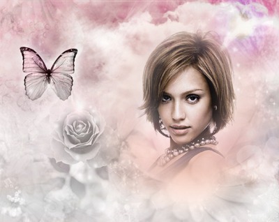 Fade Grey Clouds Pink Butterfly Photomontage