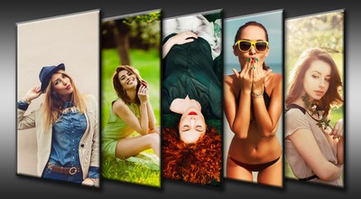 5 upright pictures collage with customizable background Photo frame effect