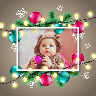 Picture entangled in Christmas decoration Photo frame effect