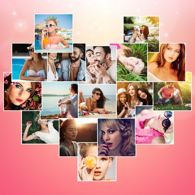 Heart-shaped collage Photo frame effect
