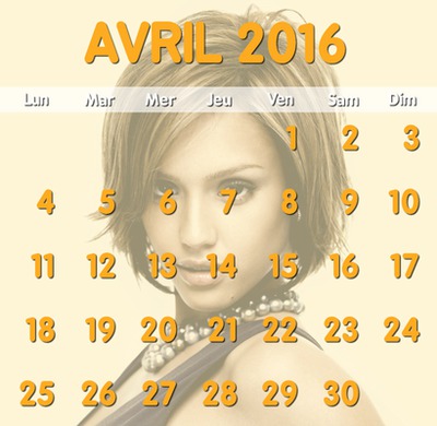 Calendrier Avril 2016 avec photo en fond personnalisable