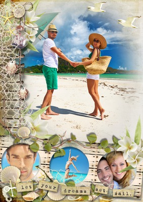 Holidays, beach and shells Photo frame effect