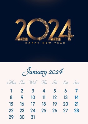 Kuukausikalenteri, jossa on mukautettava vuosi, kuukausi ja valokuva Valokuvamontaasi