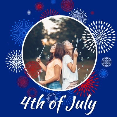 Blue white and red fireworks Photo frame effect