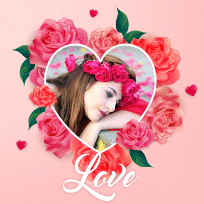 Animated hearts and roses Photo frame effect | Pixiz
