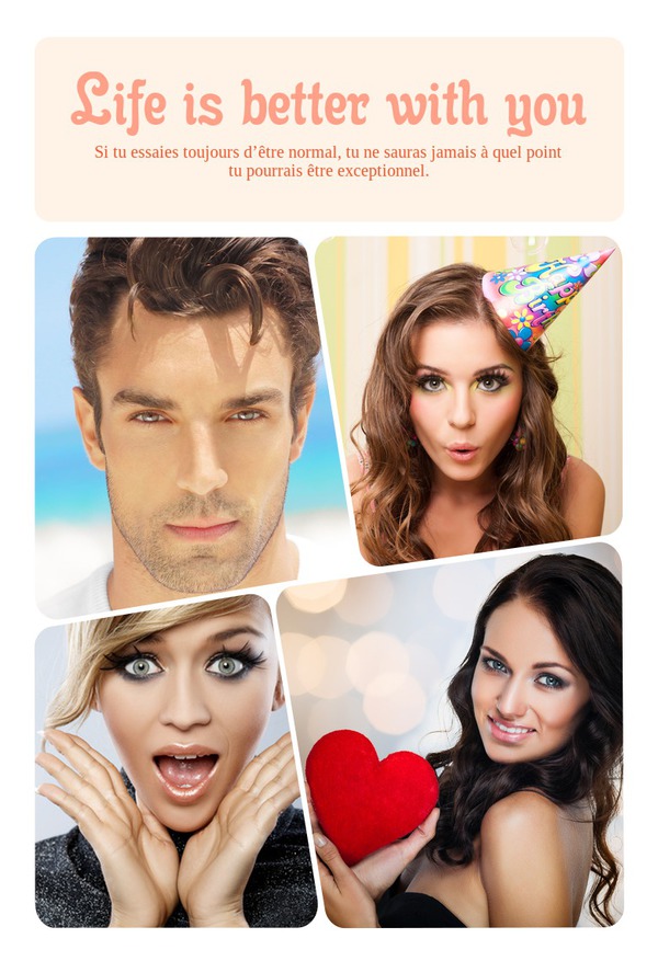 Montage photo Collage 4 photos avec texte sur fond orange ...