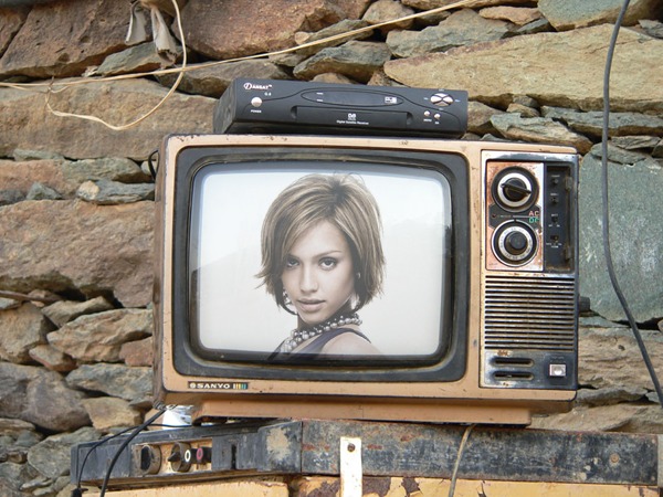 Oude televisie Fotomontage
