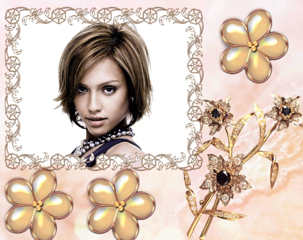 Blumenbrosche mit Schmuckrahmen Fotomontage