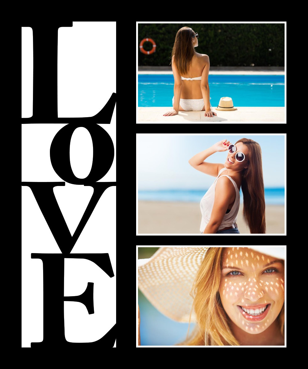 3 brugerdefinerbare billeder med LOVE tekst Fotomontage