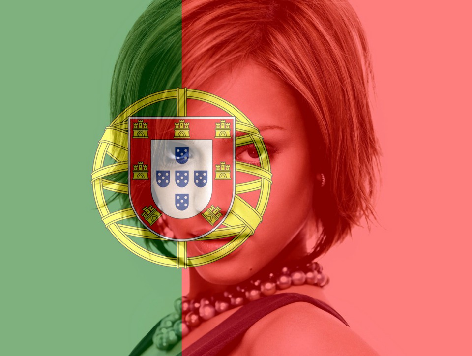 Bendera Portugal Portugis yang dapat disesuaikan Photomontage