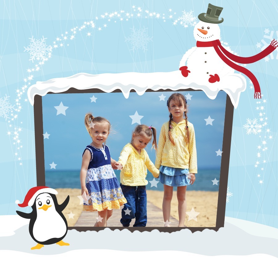 Karácsonyi gyerekek pingvin hóember Fotómontázs