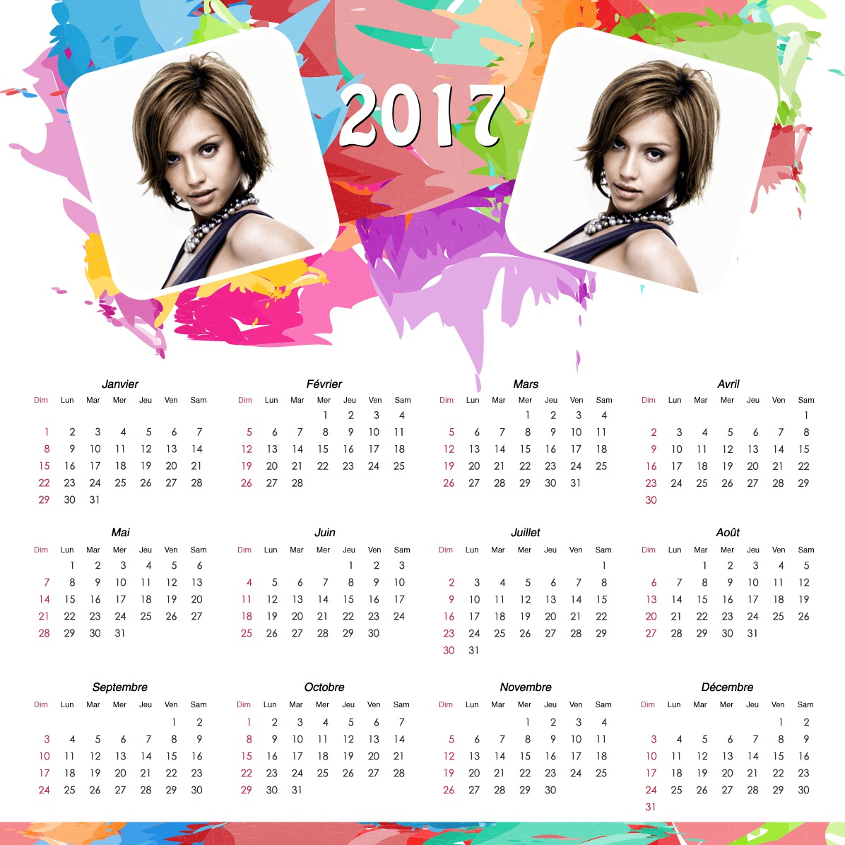 2017. gada kalendārs ar 2 pielāgojamām fotogrāfijām Fotomontāža