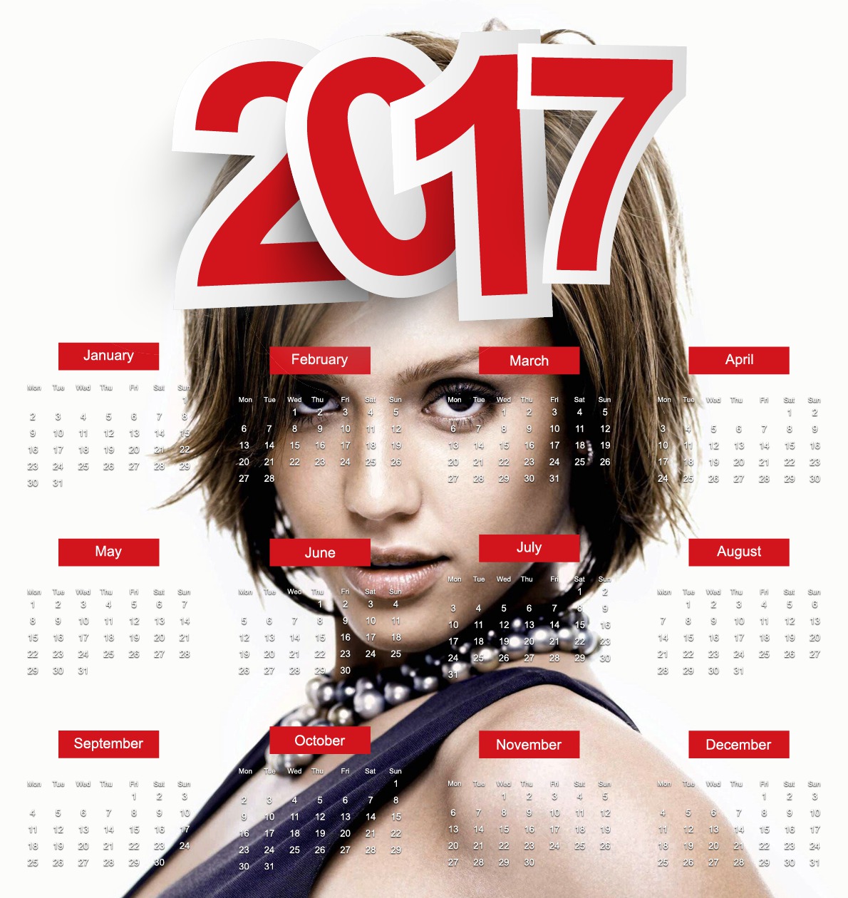 Kalender 2017 på engelsk Fotomontage
