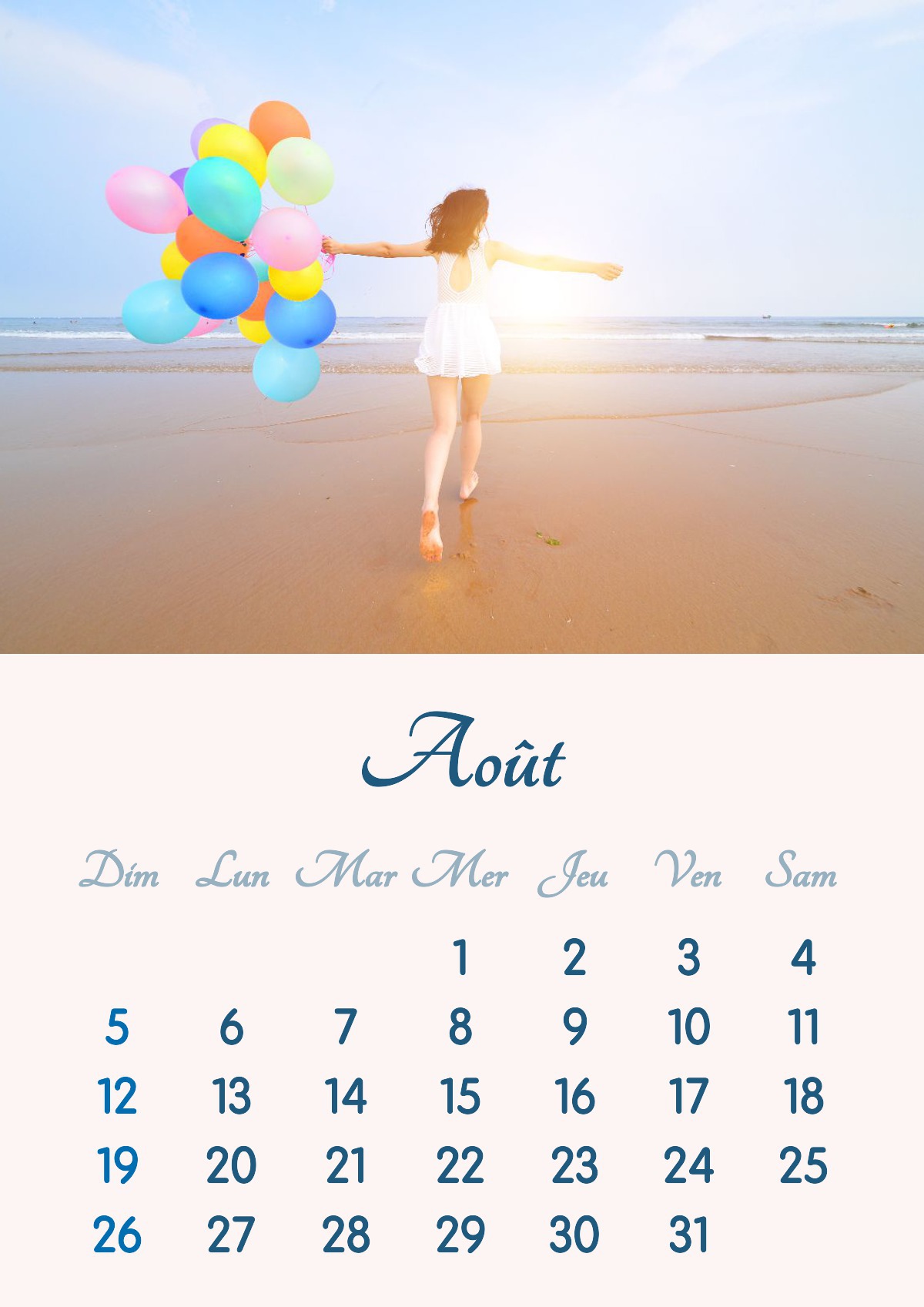 Kalenderen for august 2018 kan udskrives i A4-format Fotomontage