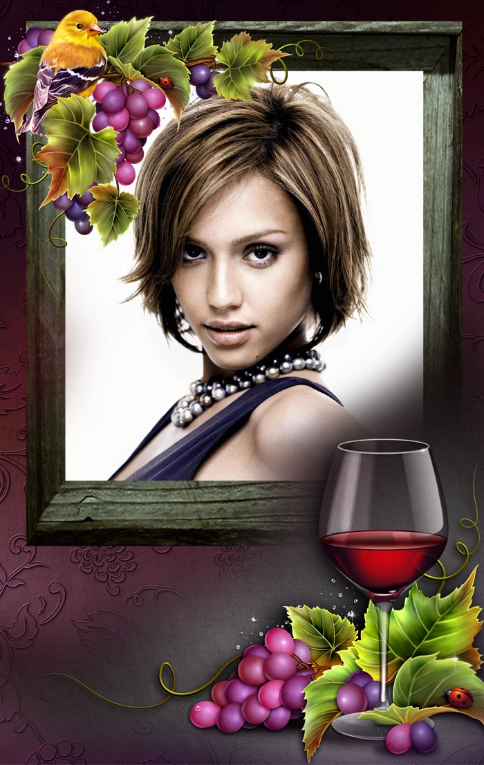 Glass of wine Wine grape Photo frame effect