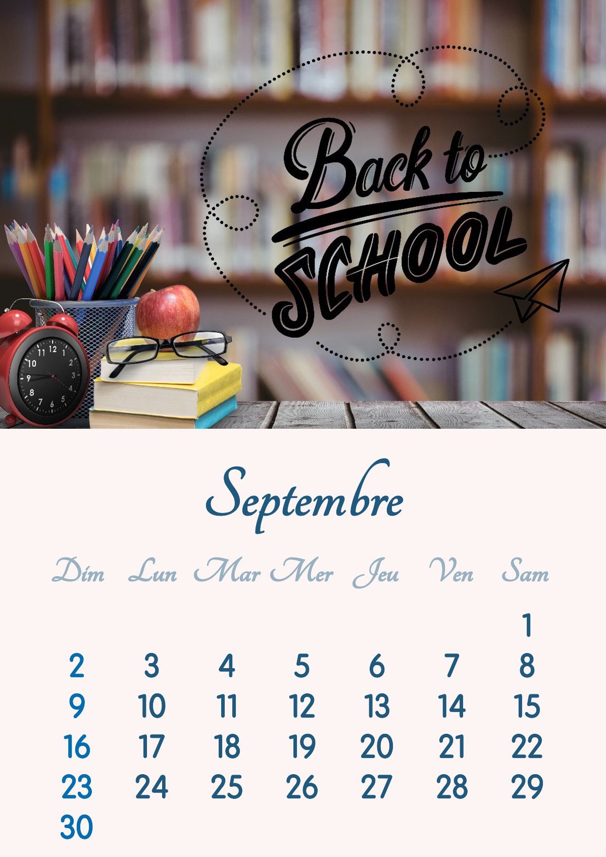 September 2018 calendar printable in A4 Photo frame effect