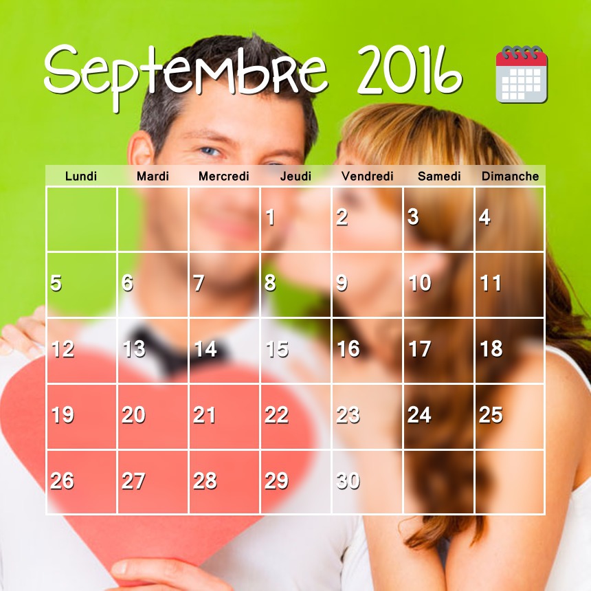 2016 metų rugsėjo kalendorius Fotomontažas