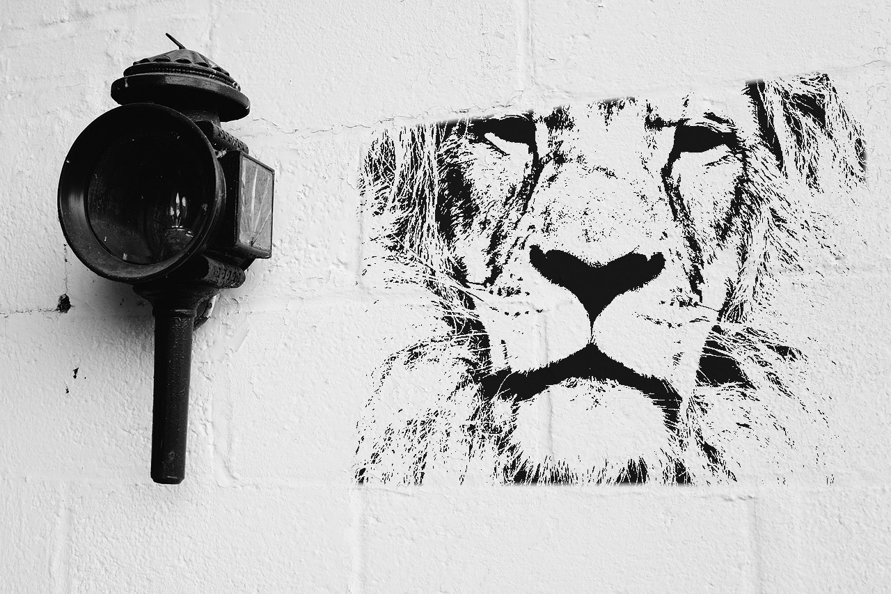 Stencil a falon Fotómontázs
