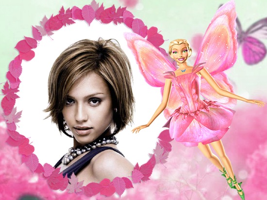 Bingkai Barbie peri merah muda anak-anak Photomontage