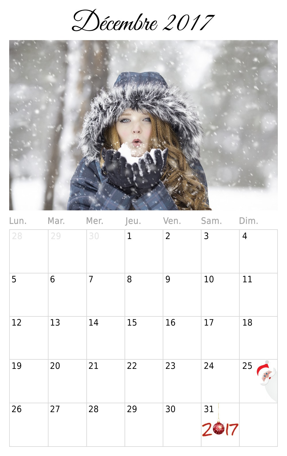 2016 m. gruodžio mėnesio kalendorių lengva spausdinti Fotomontažas