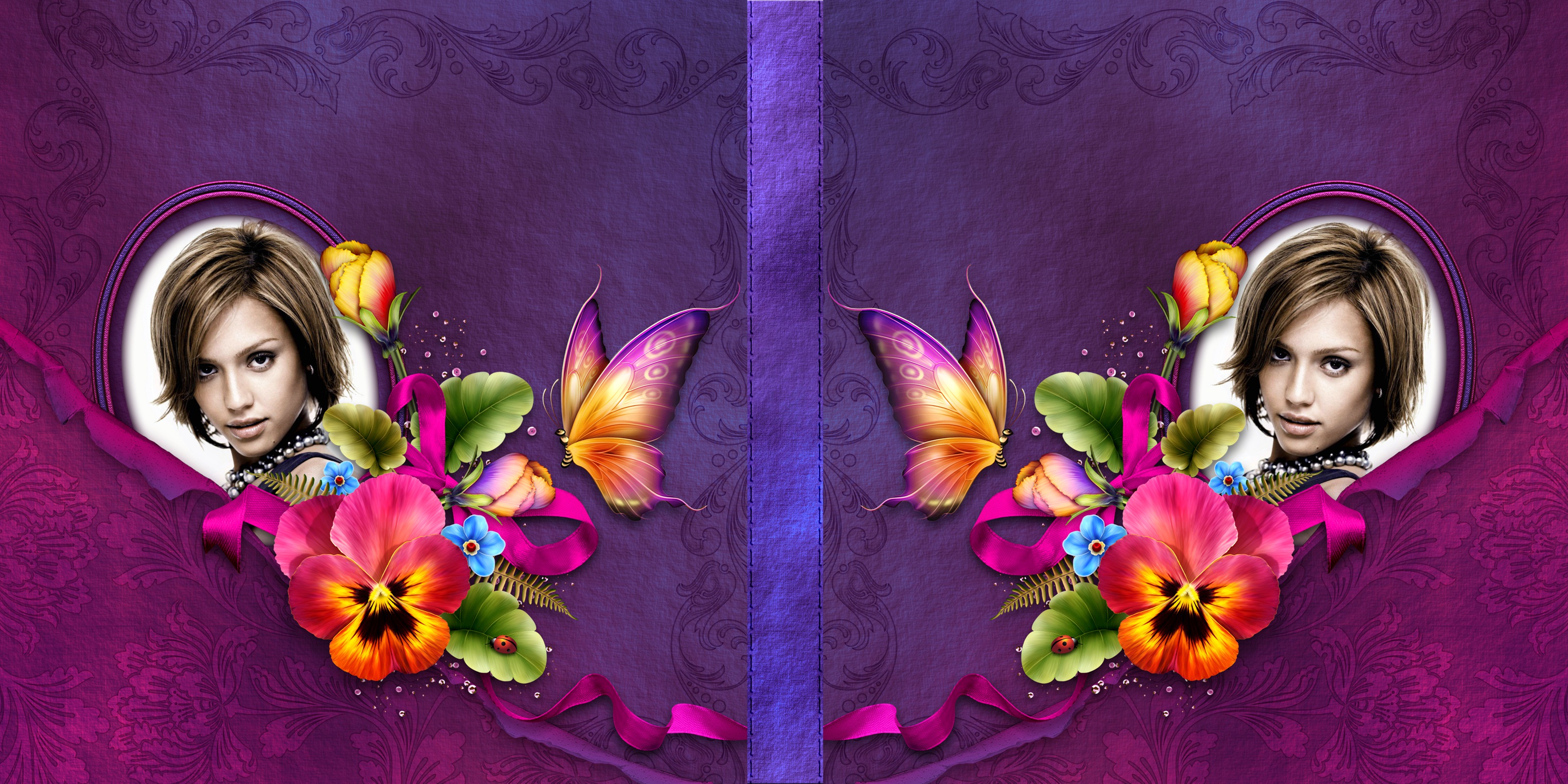 Lilla bogomslag med blomster og sommerfugle Fotomontage