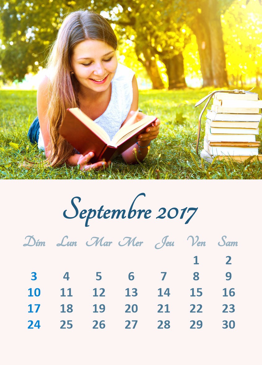 Calendario septiembre 2017 con foto personalizable (varios idiomas disponibles) Montaje fotografico