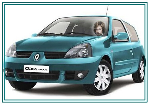 Clio auton kuljettajan kasvot Valokuvamontaasi
