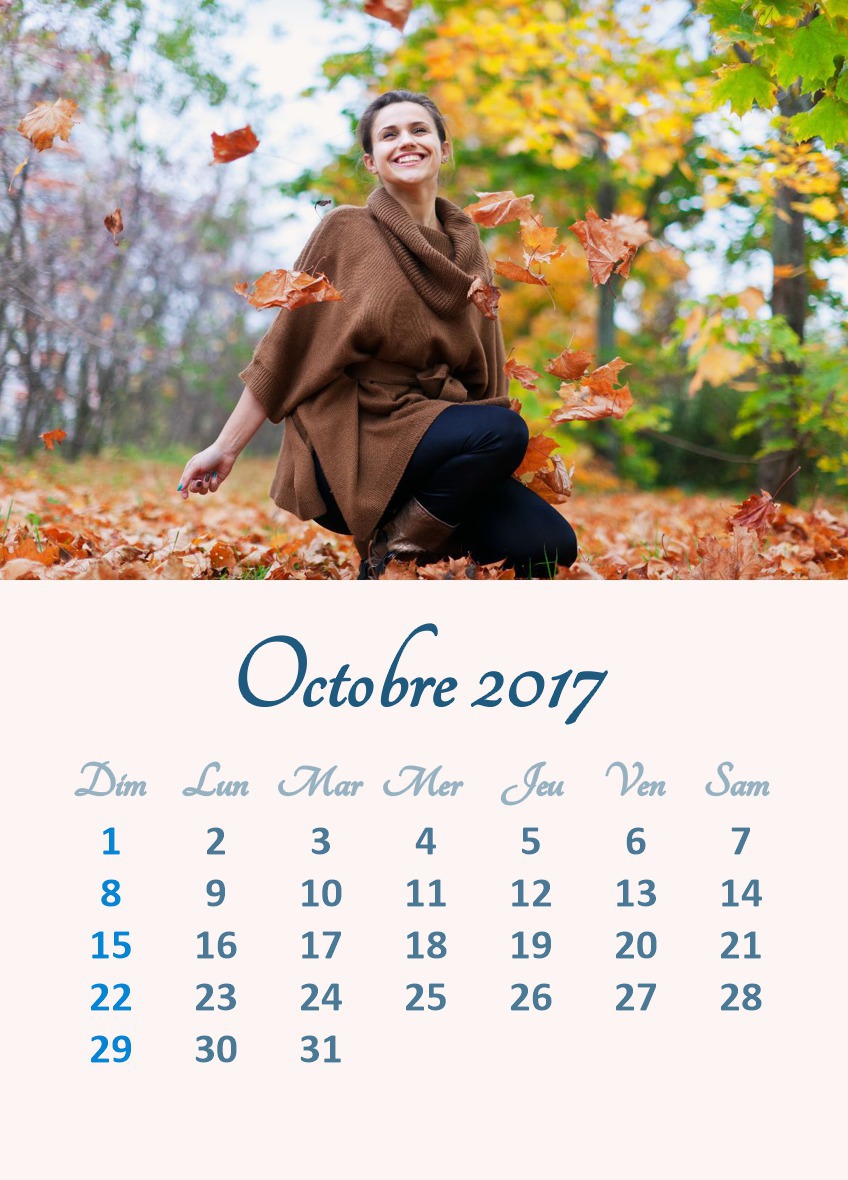 Kalendár na október 2017 s prispôsobiteľnou fotografiou (k dispozícii vo viacerých jazykoch) Fotomontáž
