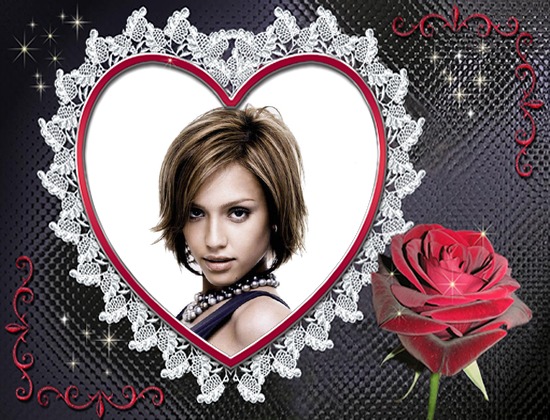 Hjerte ♥ Rød Rose Lace Fotomontage
