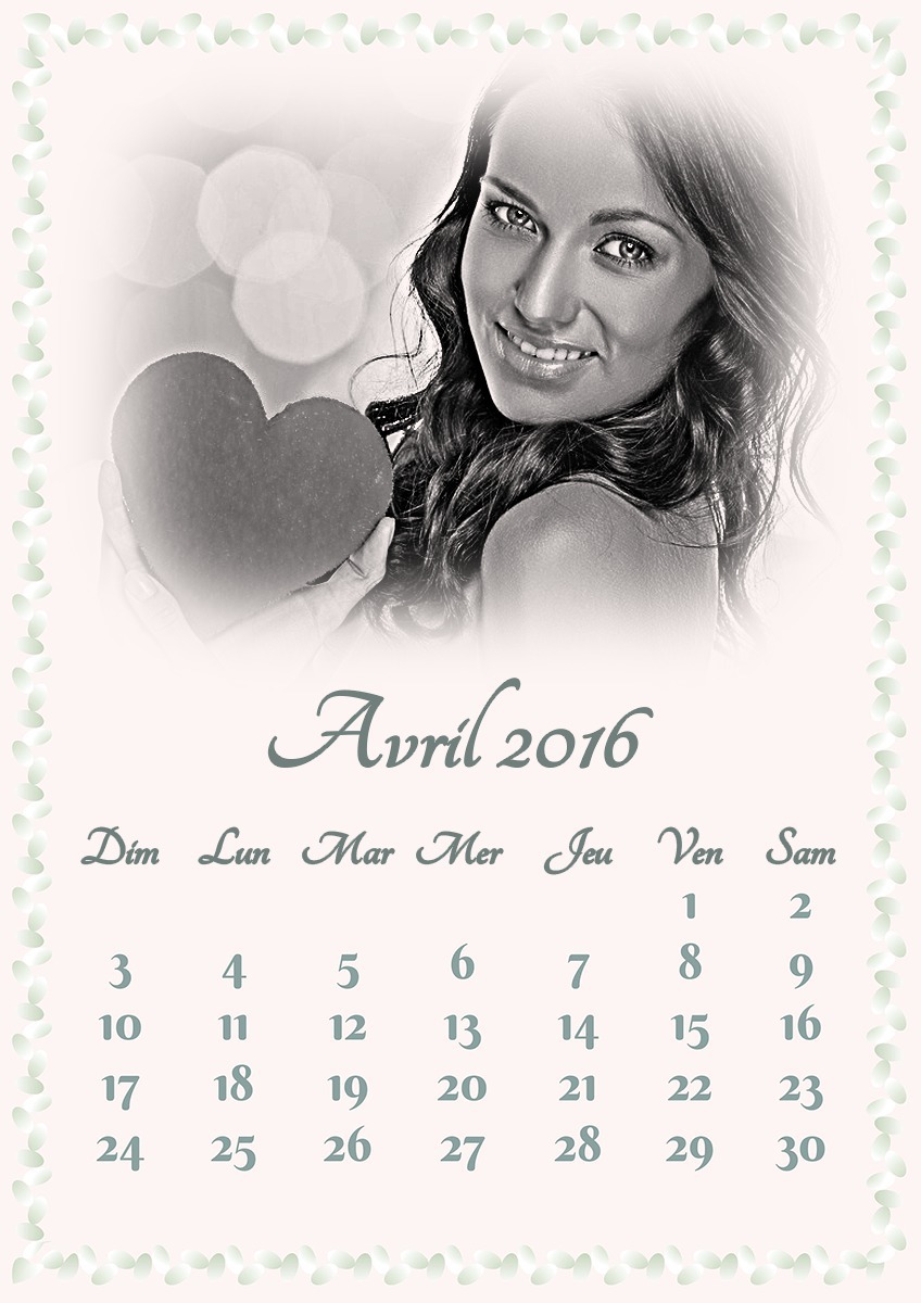 Kalendář na duben 2016 s upravovatelnou fotografií Fotomontáž