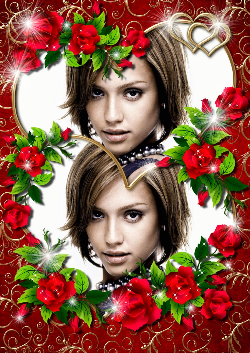 Zwei Herz-Rosen-Blumen Fotomontage