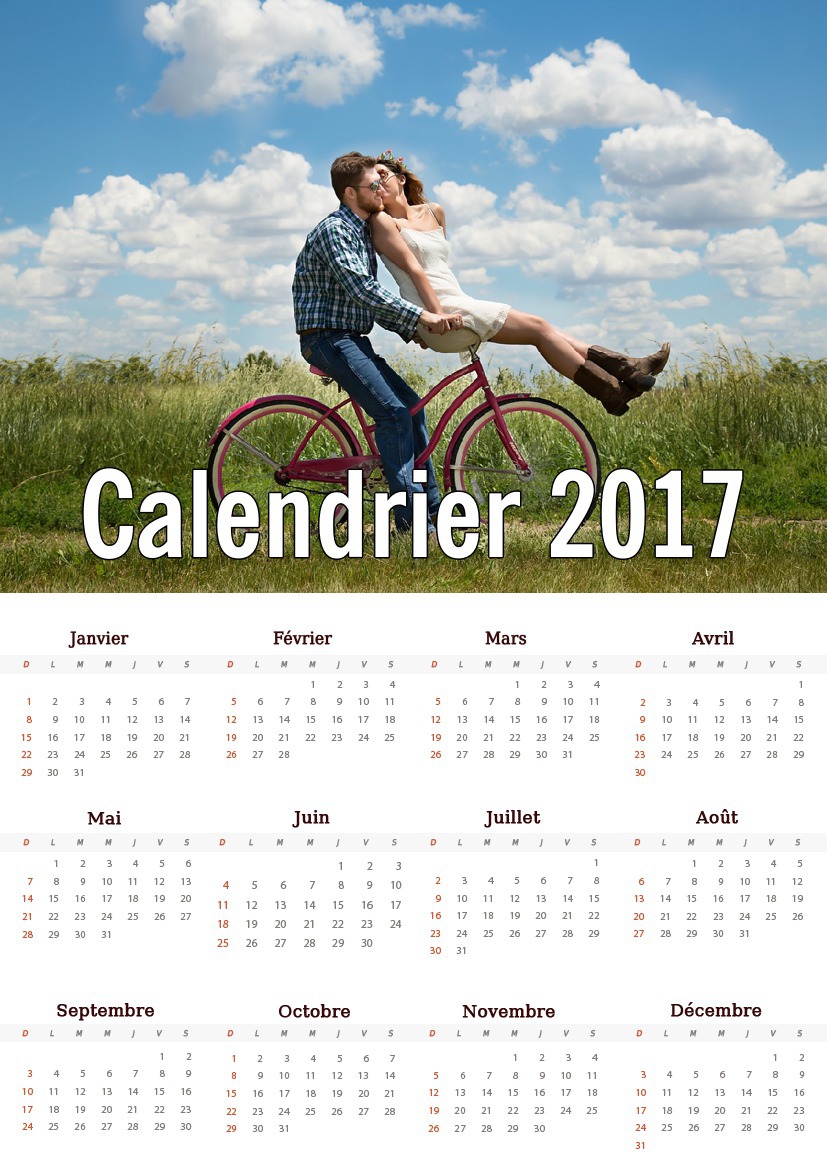 Lengvai atspausdinamas 2017 m. kalendorius su tinkinama nuotrauka Fotomontažas