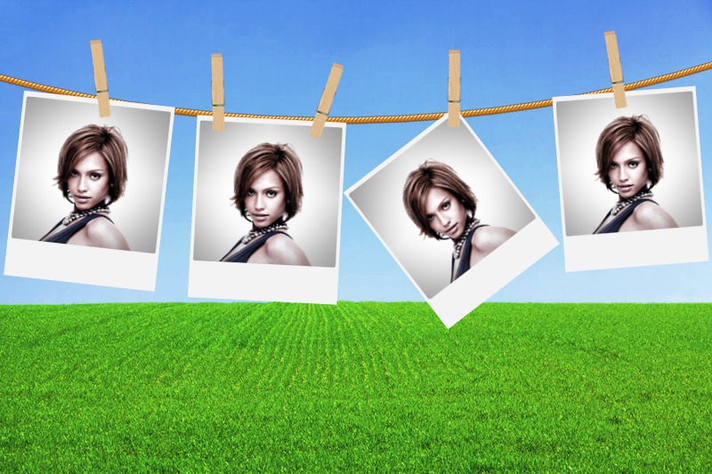 4 hangende polaroids Fotomontage