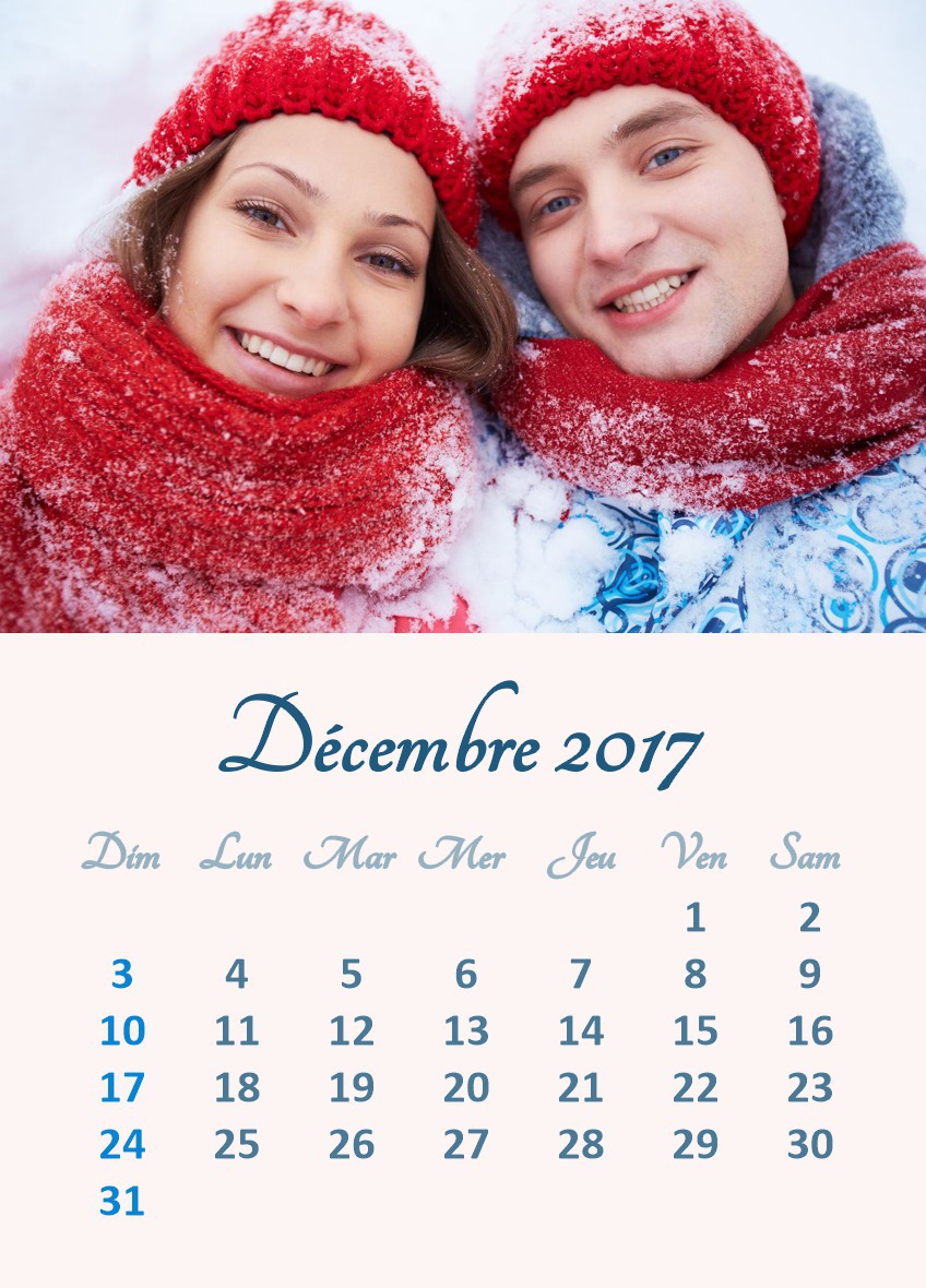 Календар за декември 2017 г. със снимка, която може да се персонализира (налични са няколко езика) Фотомонтаж
