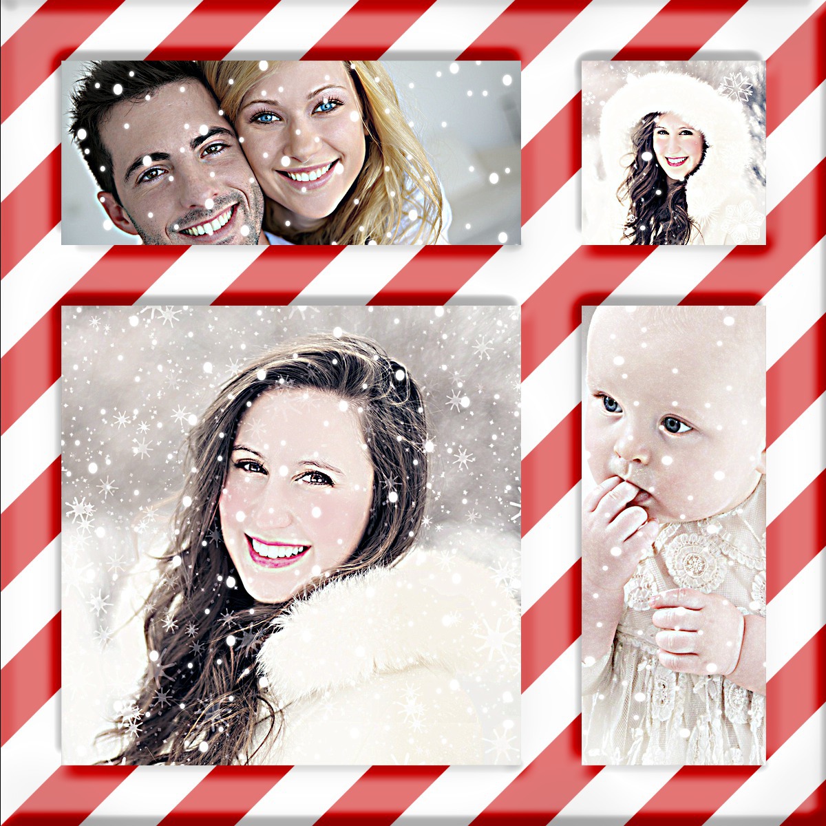 Collage di bastoncini di zucchero Pêle mescola 4 foto di Natale Fotomontaggio