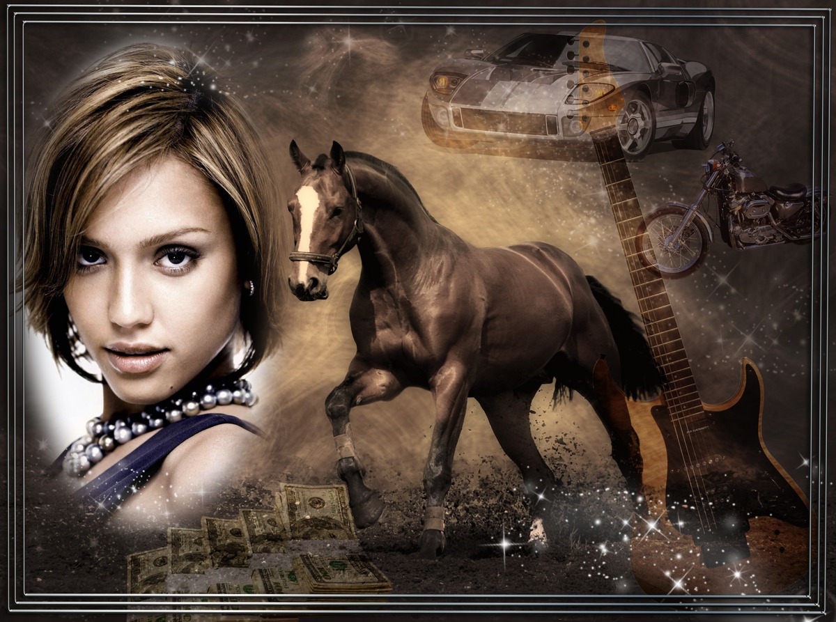 Paardenauto Ticket Gitaar Fotomontage