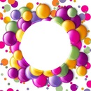 marco circular entre burbujas de colores