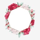 marco octogonal y rosas fucsia.