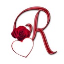 letra R, rosa y corazón rojo.