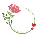 marco circular, rosa y corazones.