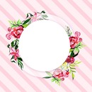 circulo corona de rosas, fondo a rayas rosado, 1 foto.