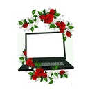 laptop entre rosas rojas, una foto.