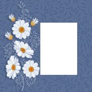 marco y florecillas blancas , fondo azul.