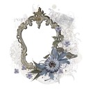 marco con detalles flor y hojas azules.