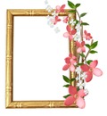 marco de madera, adornado con flores rosadas, una foto
