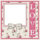 Love, letra, marco, cinta y rosas rosado. 1 foto.