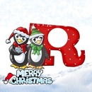 Merry Christmas, letra R y pingüinos.
